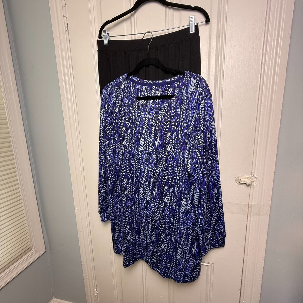 QVC Stan Herman Sweater Knit Tunic Legging Lounge Set Womens Med Large Navy NWOT